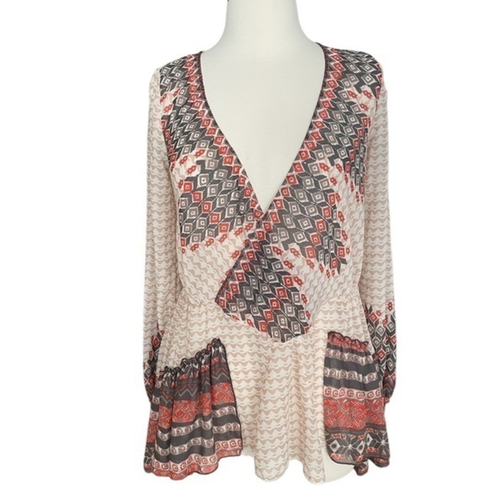 Free People Top Womens Into The Mystic Sheer Boho Peasant Flowy Tunic size XS